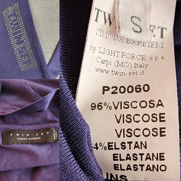 Twinset Simona Barbieri Purple Stretch Knit V-Neck Slouchy Cocoon Dress - Picture 3 of 3